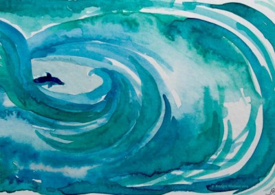 dolphin in a watercolor wave