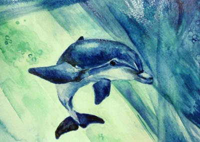 watercolor of cute baby dolphin