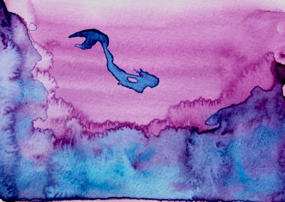 beautiful mermaid swimming in pink ocean