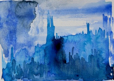 Watercolor painting of atlantean castle