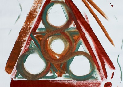 Eco pigment painting of triangle with 3 circles