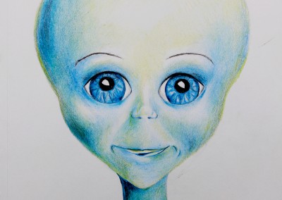 Cute alien hybrid child with big head