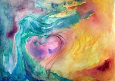watercolor of woman flowing in color